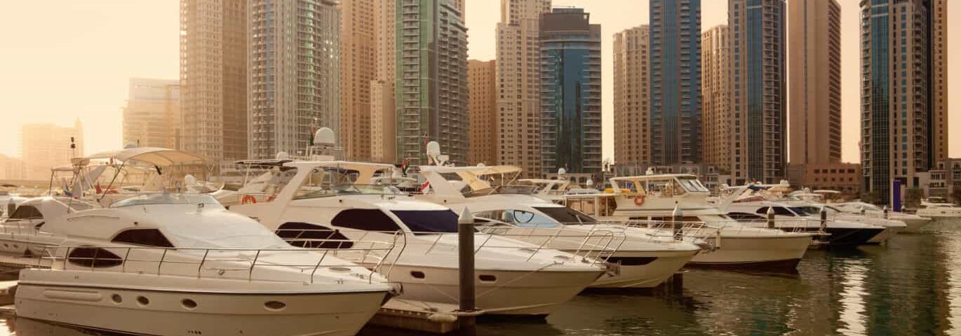 luxurious yachts dubai at sunset