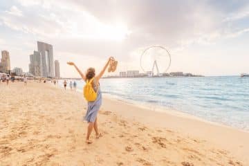Scenic view of a pristine beach in Dubai with golden sands